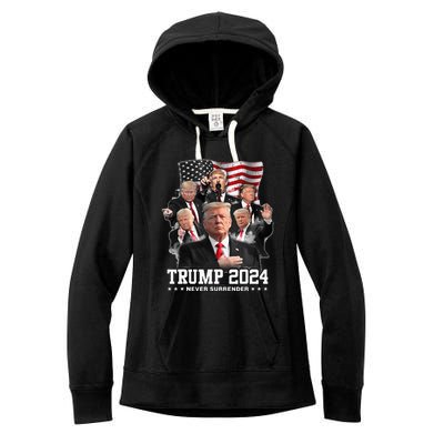 President Donald J Trump 2024 Never Surrender Women's Fleece Hoodie