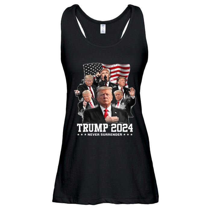 President Donald J Trump 2024 Never Surrender Ladies Essential Flowy Tank