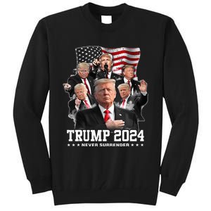 President Donald J Trump 2024 Never Surrender Tall Sweatshirt