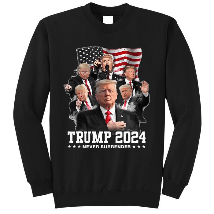 President Donald J Trump 2024 Never Surrender Tall Sweatshirt