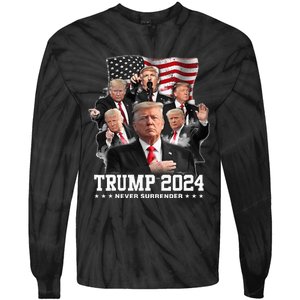 President Donald J Trump 2024 Never Surrender Tie-Dye Long Sleeve Shirt