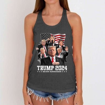 President Donald J Trump 2024 Never Surrender Women's Knotted Racerback Tank