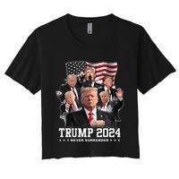 President Donald J Trump 2024 Never Surrender Women's Crop Top Tee