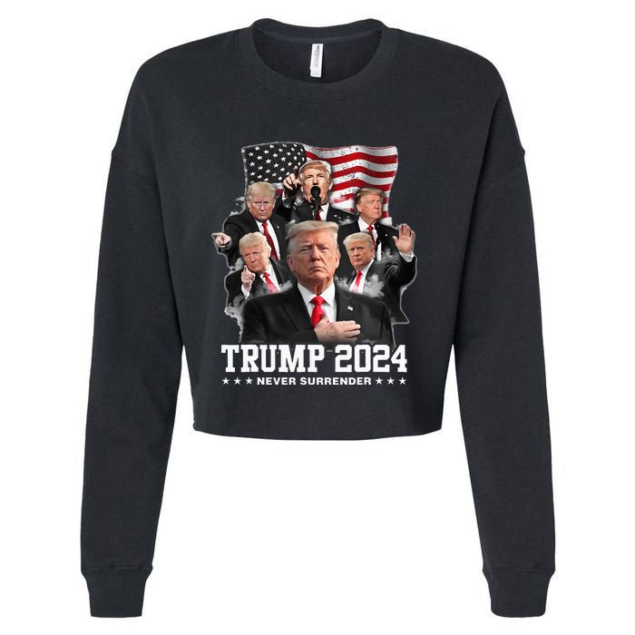 President Donald J Trump 2024 Never Surrender Cropped Pullover Crew