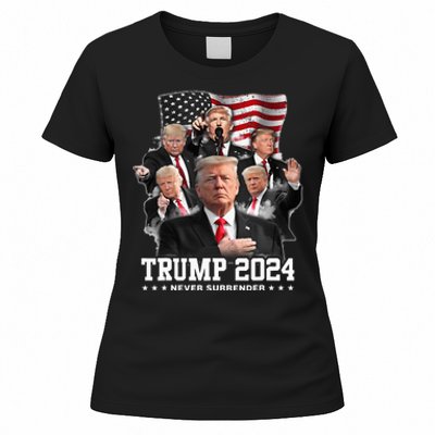 President Donald J Trump 2024 Never Surrender Women's T-Shirt