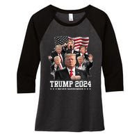 President Donald J Trump 2024 Never Surrender Women's Tri-Blend 3/4-Sleeve Raglan Shirt