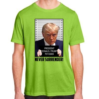 President Donald J Trump Mugshot Never Surrender Adult ChromaSoft Performance T-Shirt