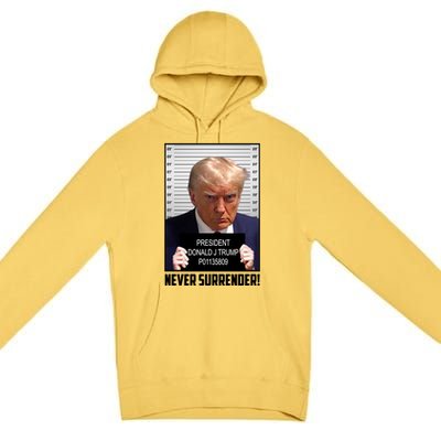 President Donald J Trump Mugshot Never Surrender Premium Pullover Hoodie