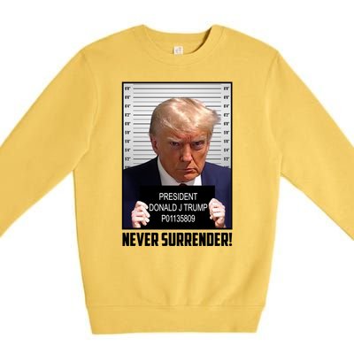 President Donald J Trump Mugshot Never Surrender Premium Crewneck Sweatshirt