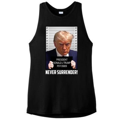 President Donald J Trump Mugshot Never Surrender Ladies PosiCharge Tri-Blend Wicking Tank