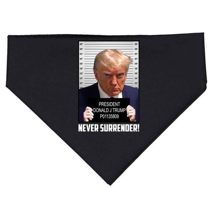 President Donald J Trump Mugshot Never Surrender USA-Made Doggie Bandana