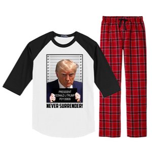 President Donald J Trump Mugshot Never Surrender Raglan Sleeve Pajama Set