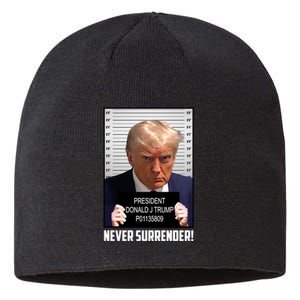 President Donald J Trump Mugshot Never Surrender Sustainable Beanie