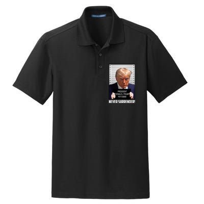 President Donald J Trump Mugshot Never Surrender Dry Zone Grid Polo