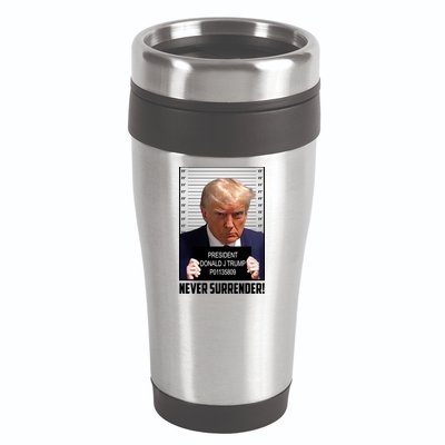 President Donald J Trump Mugshot Never Surrender 16oz Travel Tumbler