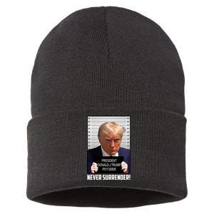 President Donald J Trump Mugshot Never Surrender Sustainable Knit Beanie