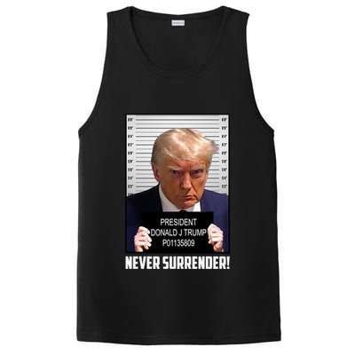 President Donald J Trump Mugshot Never Surrender PosiCharge Competitor Tank