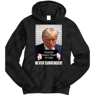 President Donald J Trump Mugshot Never Surrender Tie Dye Hoodie