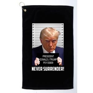 President Donald J Trump Mugshot Never Surrender Platinum Collection Golf Towel