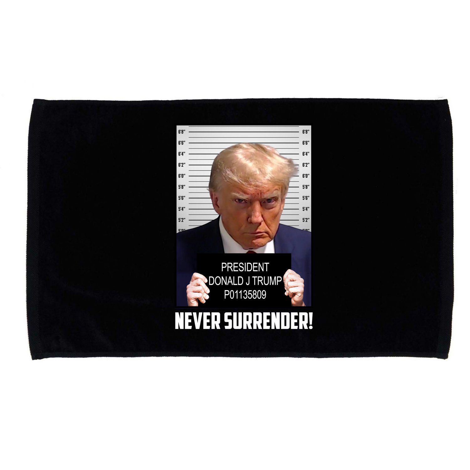 President Donald J Trump Mugshot Never Surrender Microfiber Hand Towel
