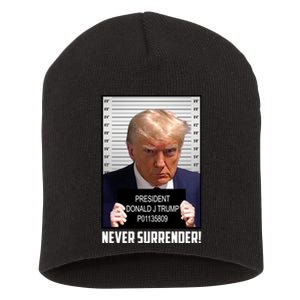 President Donald J Trump Mugshot Never Surrender Short Acrylic Beanie