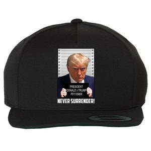 President Donald J Trump Mugshot Never Surrender Wool Snapback Cap