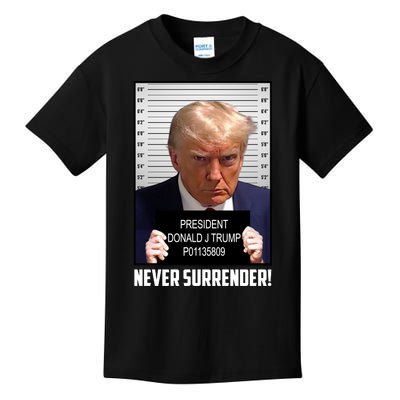 President Donald J Trump Mugshot Never Surrender Kids T-Shirt