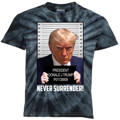 President Donald J Trump Mugshot Never Surrender Kids Tie-Dye T-Shirt