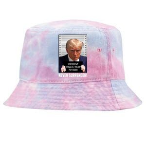 President Donald J Trump Mugshot Never Surrender Tie-Dyed Bucket Hat