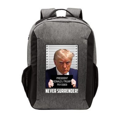 President Donald J Trump Mugshot Never Surrender Vector Backpack