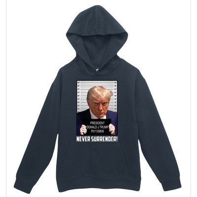 President Donald J Trump Mugshot Never Surrender Urban Pullover Hoodie