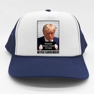 President Donald J Trump Mugshot Never Surrender Trucker Hat