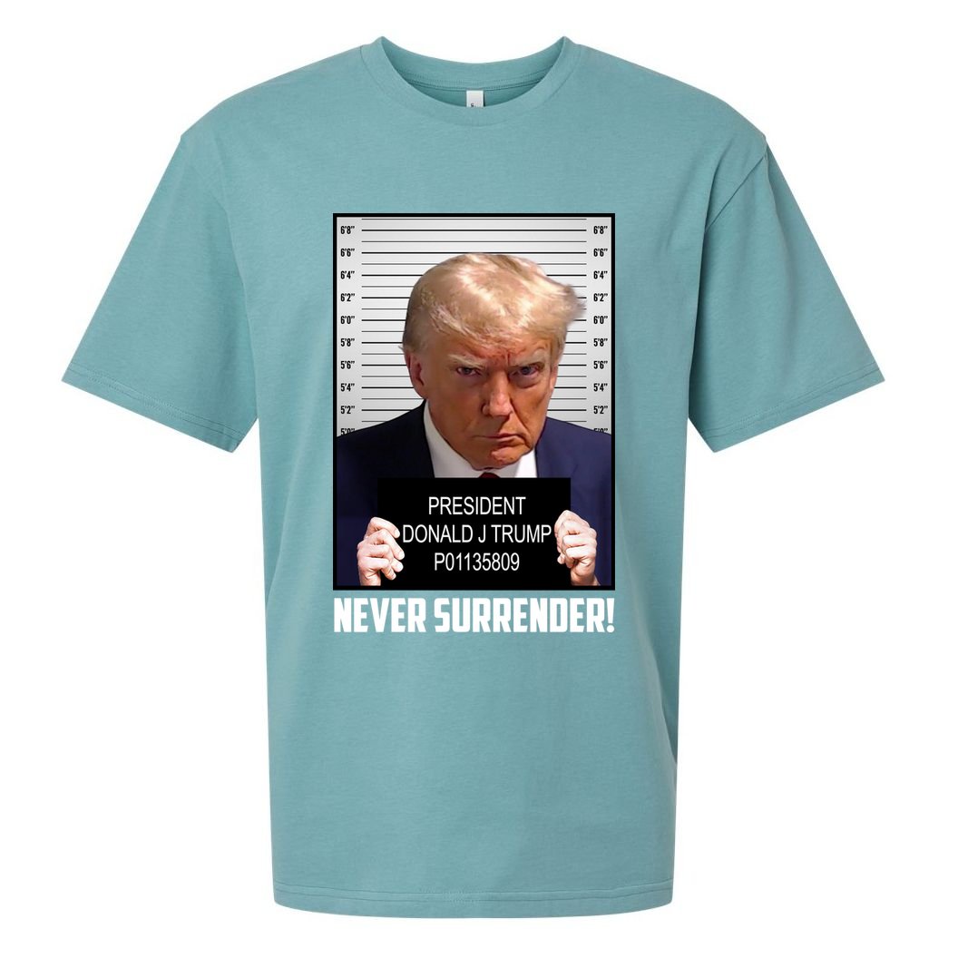 President Donald J Trump Mugshot Never Surrender Sueded Cloud Jersey T-Shirt