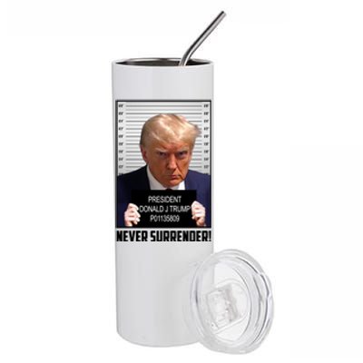 President Donald J Trump Mugshot Never Surrender Stainless Steel Tumbler