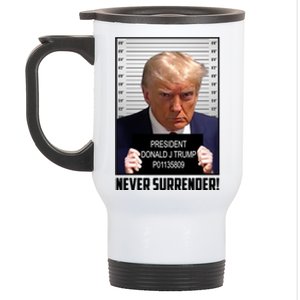 President Donald J Trump Mugshot Never Surrender Stainless Steel Travel Mug