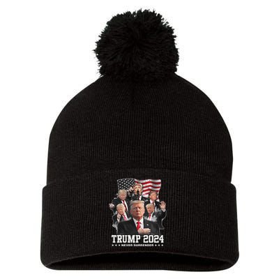 President Donald J Trump 2024 Never Surrender Pom Pom 12in Knit Beanie