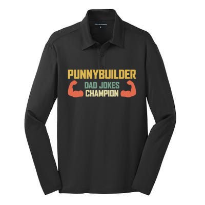 Punnybuilder Dad Jokes Champion Vintage Bodybuilder Pun Gift Silk Touch Performance Long Sleeve Polo