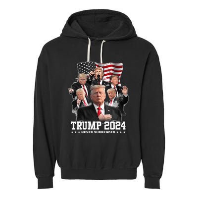 President Donald J Trump 2024 Never Surrender Garment-Dyed Fleece Hoodie