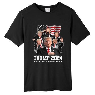 President Donald J Trump 2024 Never Surrender Tall Fusion ChromaSoft Performance T-Shirt