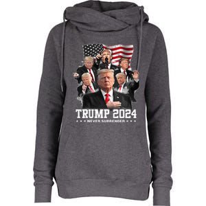 President Donald J Trump 2024 Never Surrender Womens Funnel Neck Pullover Hood