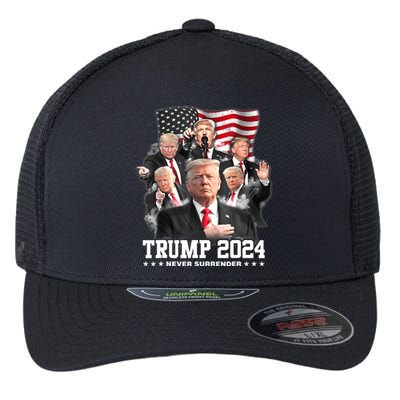 President Donald J Trump 2024 Never Surrender Flexfit Unipanel Trucker Cap