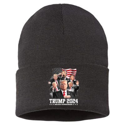 President Donald J Trump 2024 Never Surrender Sustainable Knit Beanie