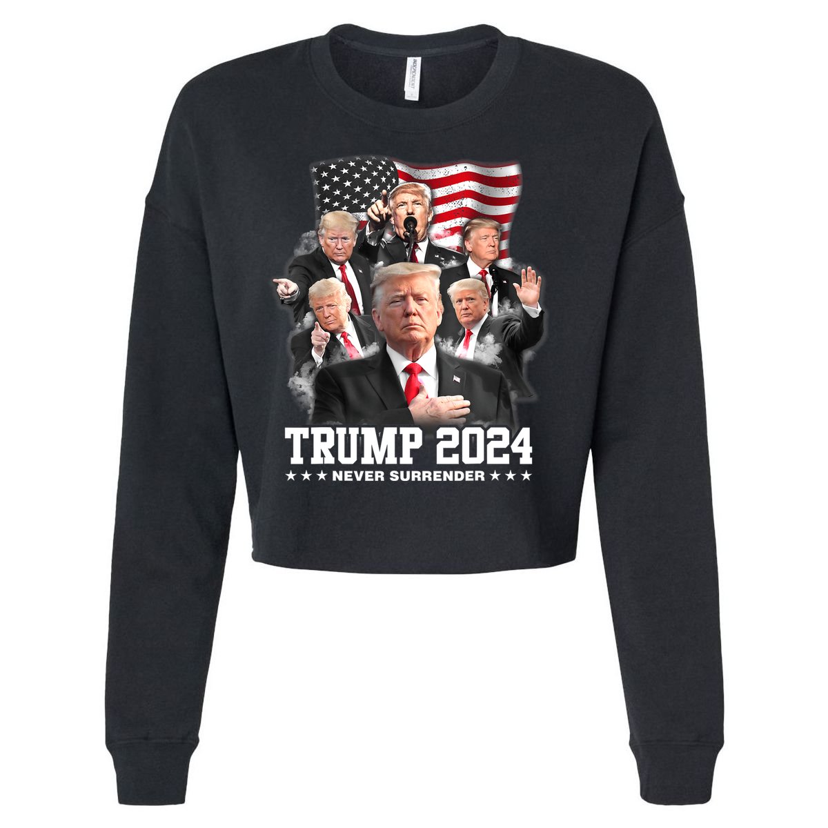 President Donald J Trump 2024 Never Surrender Cropped Pullover Crew