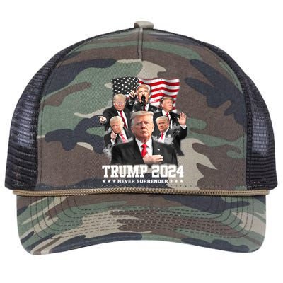 President Donald J Trump 2024 Never Surrender Retro Rope Trucker Hat Cap