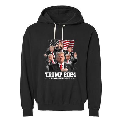 President Donald J Trump 2024 Never Surrender Garment-Dyed Fleece Hoodie