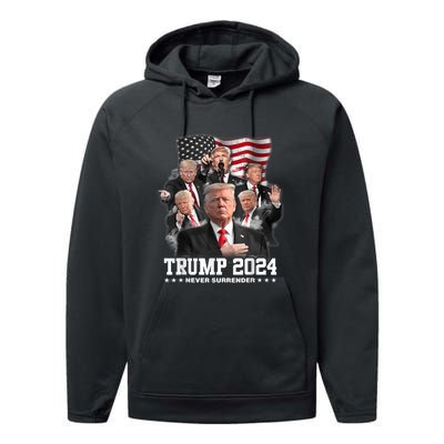 President Donald J Trump 2024 Never Surrender Performance Fleece Hoodie