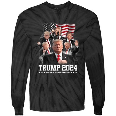 President Donald J Trump 2024 Never Surrender Tie-Dye Long Sleeve Shirt