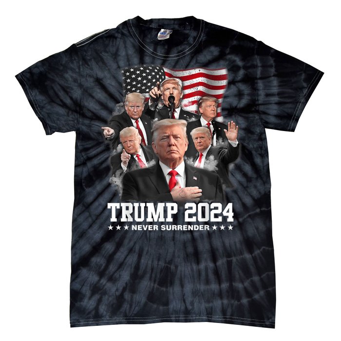 President Donald J Trump 2024 Never Surrender Tie-Dye T-Shirt