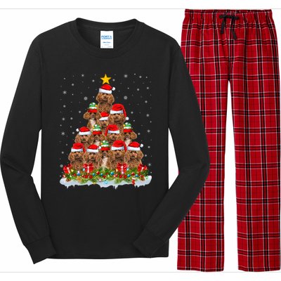 Poodle Dog Lover Xmas Tree Santa Christmas Poodle Gift Long Sleeve Pajama Set