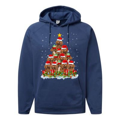 Poodle Dog Lover Xmas Tree Santa Christmas Poodle Gift Performance Fleece Hoodie